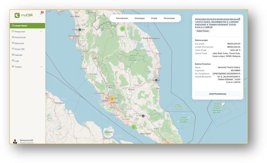 amanax nationwide map view of funded projects with application details